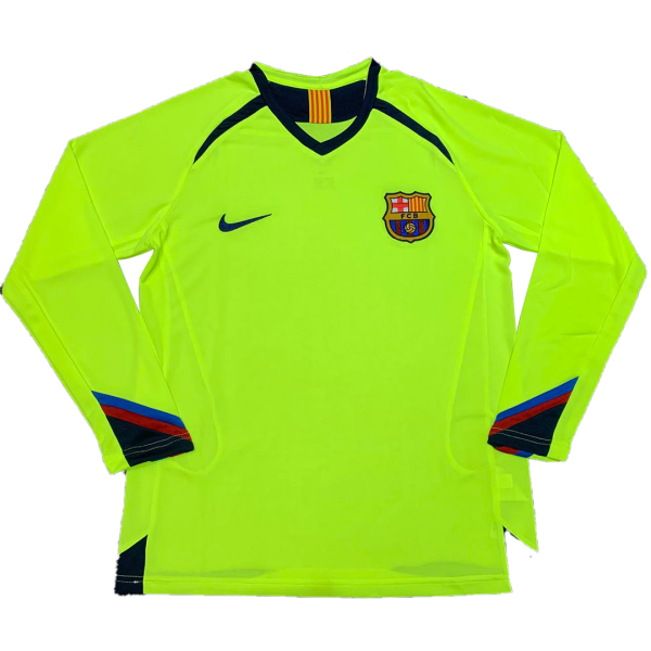 Men's Retro 2005/06 Replica Barcelona Away Long Sleeves Soccer Jersey Shirt Kappa