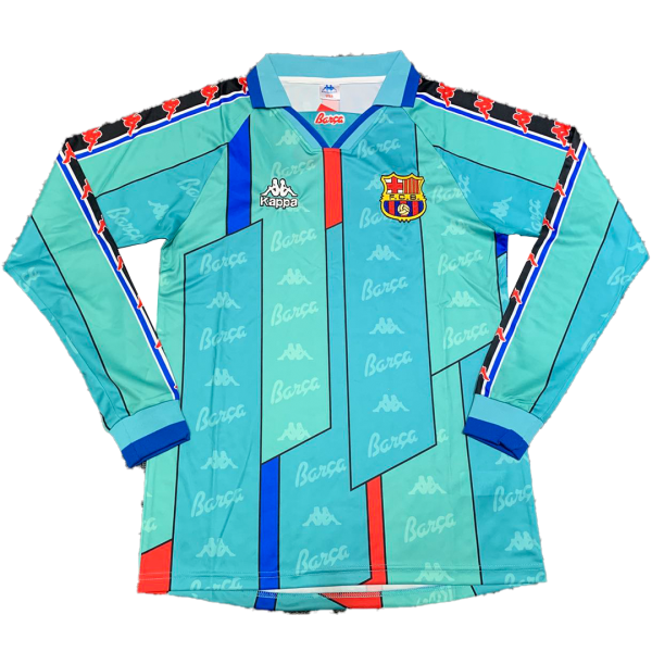 Men's Retro 1996/97 Replica Barcelona Away Long Sleeves Soccer Jersey Shirt Kappa