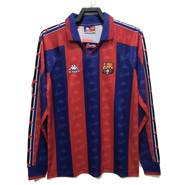 Men's Retro 1996/97 Replica Barcelona Home Long Sleeves Soccer Jersey Shirt Kappa