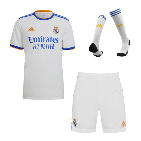 Men's Replica Real Madrid Home Soccer Jersey Whole Kit (Jersey+Shorts+Socks) 2021/22 Adidas