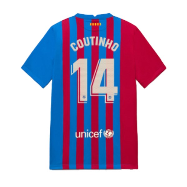 Men's Replica COUTINHO #14 Barcelona Home Soccer Jersey Shirt 2021/22 Nike