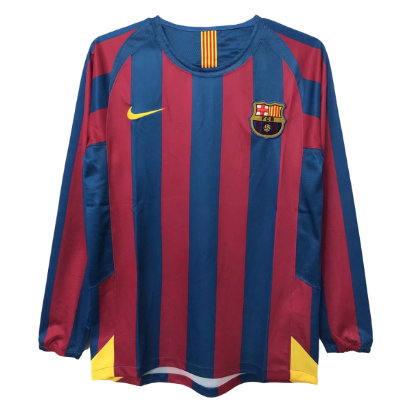 Men's Retro 2005/06 Replica Barcelona Home Long Sleeves Soccer Jersey Shirt Kappa