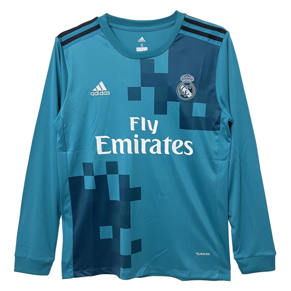 Men's Retro 2017/18 Replica Real Madrid Away Long Sleeves Soccer Jersey Shirt Adidas