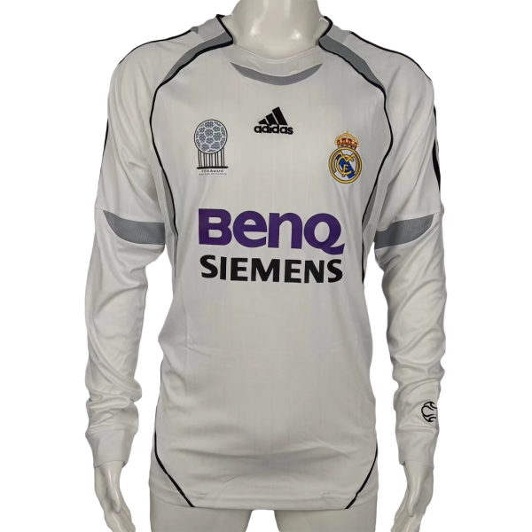 Men's Retro 2006/07 Replica Real Madrid Home Long Sleeves Soccer Jersey Shirt Adidas