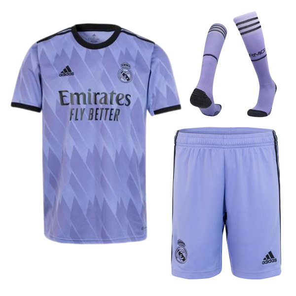 Men's Replica Real Madrid Away Soccer Jersey Whole Kit (Jersey+Shorts+Socks) 2022/23 Adidas