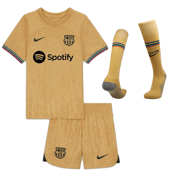 Kids Barcelona Away Soccer Jersey Whole Kit (Jersey+Shorts+Socks) 2022/23 Nike