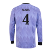 Men's ALABA #4 Real Madrid Away Soccer Long Sleeves Jersey Shirt 2022/23 Adidas