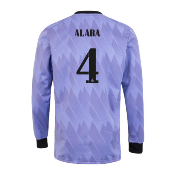 Men's ALABA #4 Real Madrid Away Soccer Long Sleeves Jersey Shirt 2022/23 Adidas