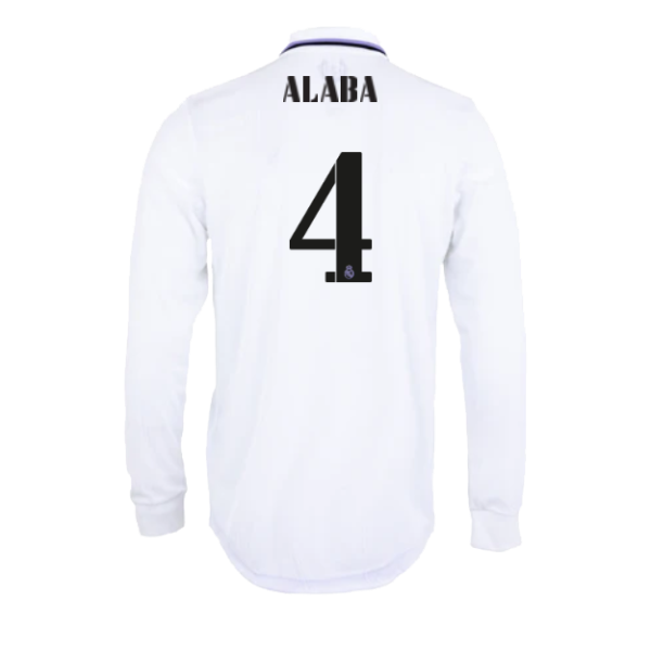 Men's Authentic ALABA #4 Real Madrid Home Soccer Long Sleeves Jersey Shirt 2022/23 Adidas