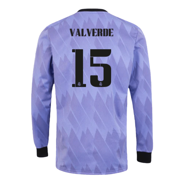 Men's VALVERDE #15 Real Madrid Away Soccer Long Sleeves Jersey Shirt 2022/23 Adidas