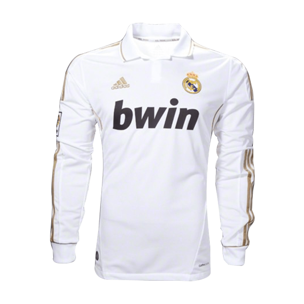 Men's Retro 2011/12 Replica Real Madrid Home Long Sleeves Soccer Jersey Shirt Adidas