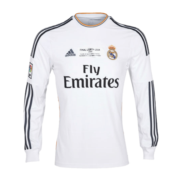 Men's Retro 2013/14 Replica Real Madrid Home Long Sleeves Soccer Jersey Shirt Adidas