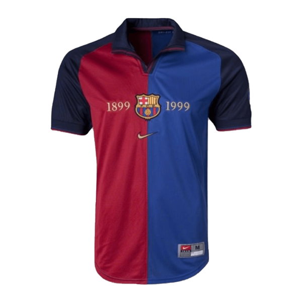 Men's Retro 1999/00 Barcelona Home 100-Years Anniversary Soccer Jersey Shirt Nike