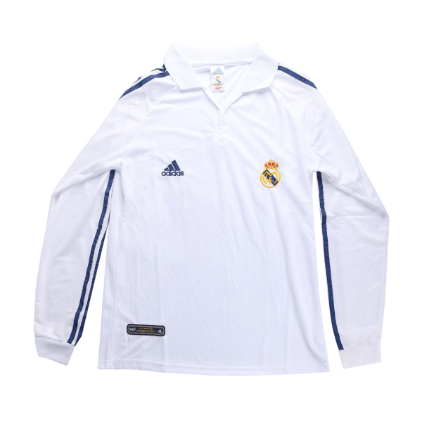 Men's Retro 2001/02 Replica Real Madrid Home Long Sleeves Soccer Jersey Shirt Adidas
