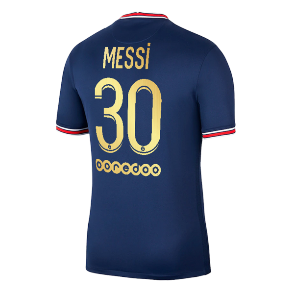 Men's Replica Messi #30 Ballon d'Or Special Gold Font PSG Home Soccer Jersey Shirt 2021/22 Jordan