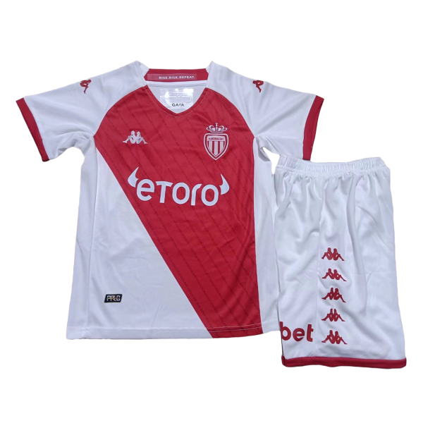 Kids AS Monaco FC Home Soccer Jersey Kit (Jersey+Shorts) 2022/23 Kappa