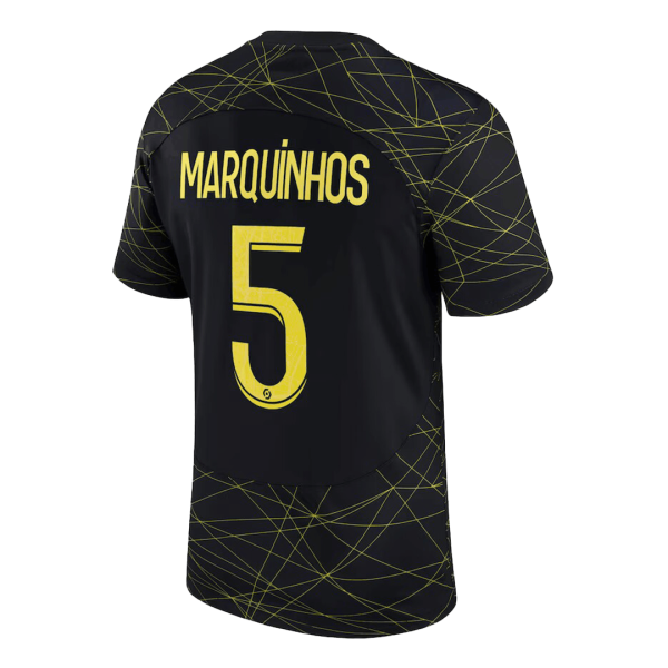 Men's Replica MARQUINHOS #5 PSG Fourth Away Soccer Jersey Shirt 2022/23 Jordan