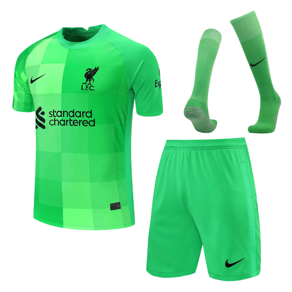 Kids Liverpool Goalkeeper Soccer Jersey Whole Kit (Jersey+Shorts+Socks) 2021/22 Nike