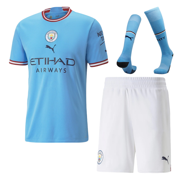 Men's Replica Manchester City Home Soccer Jersey Whole Kit (Jersey+Shorts+Socks) 2022/23 Puma