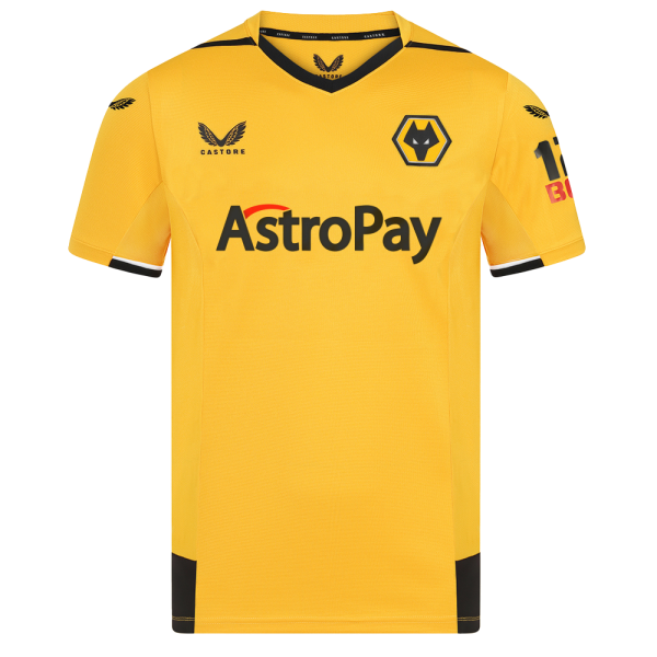 Men's Replica Wolverhampton Wanderers Home Soccer Jersey Shirt 2022/23 Castore