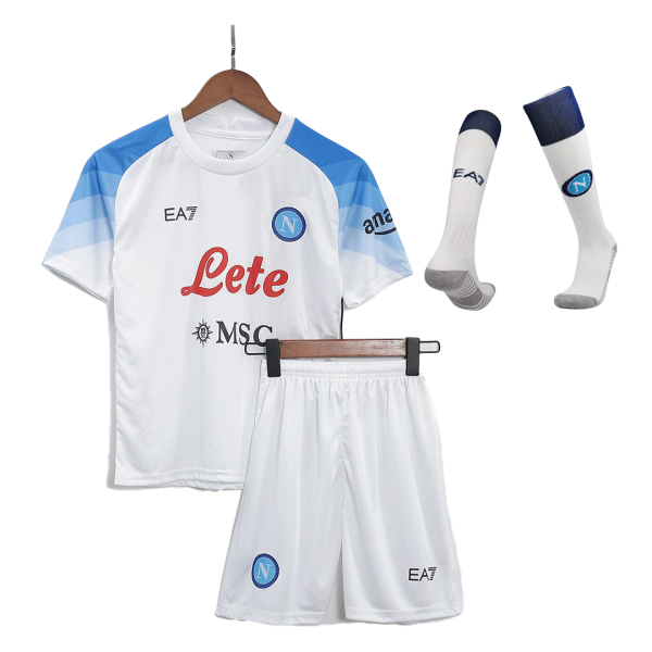 Kids Napoli Away Soccer Jersey Whole Kit (Jersey+Shorts+Socks) 2022/23 EA7