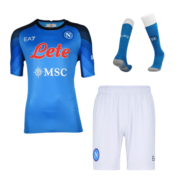 Men's Replica Napoli Home Soccer Jersey Whole Kit (Jersey+Shorts+Socks) 2022/23 Kappa