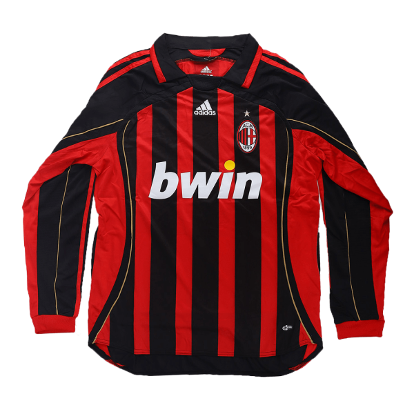 Men's Retro 2006/07 Replica AC Milan Home Long Sleeves Soccer Jersey Shirt Adidas