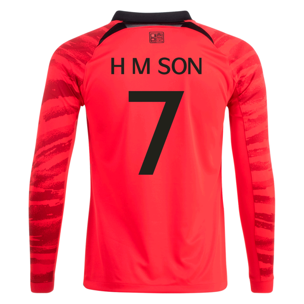 Men's H M SON #7 South Korea Home Soccer Long Sleeves Jersey Shirt 2022 Nike