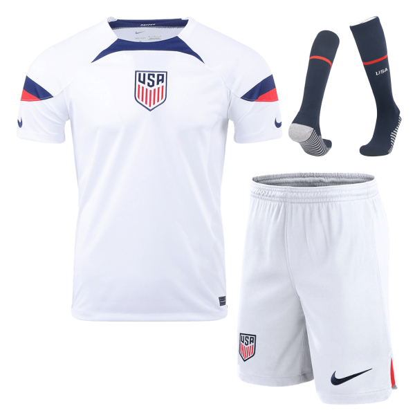 Men's Replica USA Home Soccer Jersey Whole Kit (Jersey+Shorts+Socks) 2022 Nike - World Cup 2022