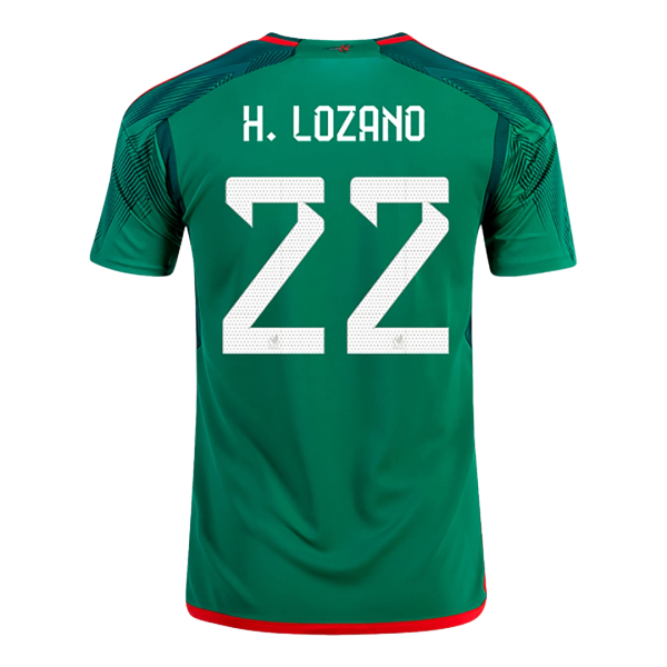 Men's Replica H.LOZANO #22 Mexico Home Soccer Jersey Shirt 2022 Adidas - World Cup 2022
