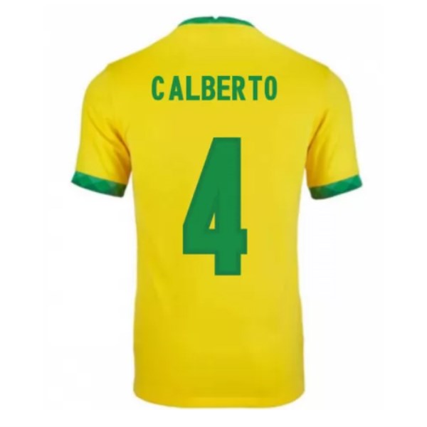 Men's Replica CALBERTO #4 Brazil Home Soccer Jersey Shirt 2021 Nike
