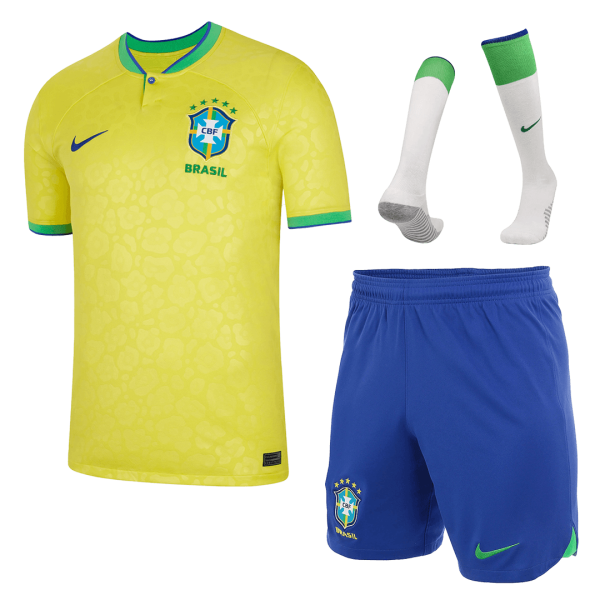 Men's Replica Brazil Home Soccer Jersey Whole Kit (Jersey+Shorts+Socks) 2022 Nike - World Cup 2022