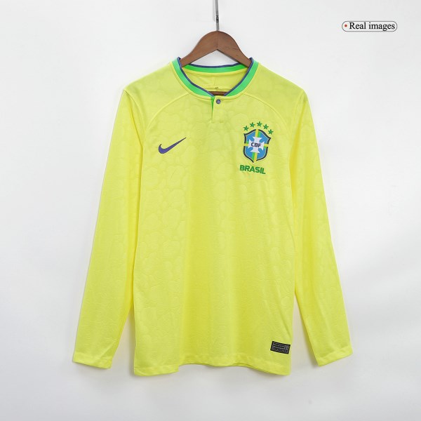 Men's Replica Brazil Home Long Sleeves Soccer Jersey Shirt 2022 Nike - World Cup 2022