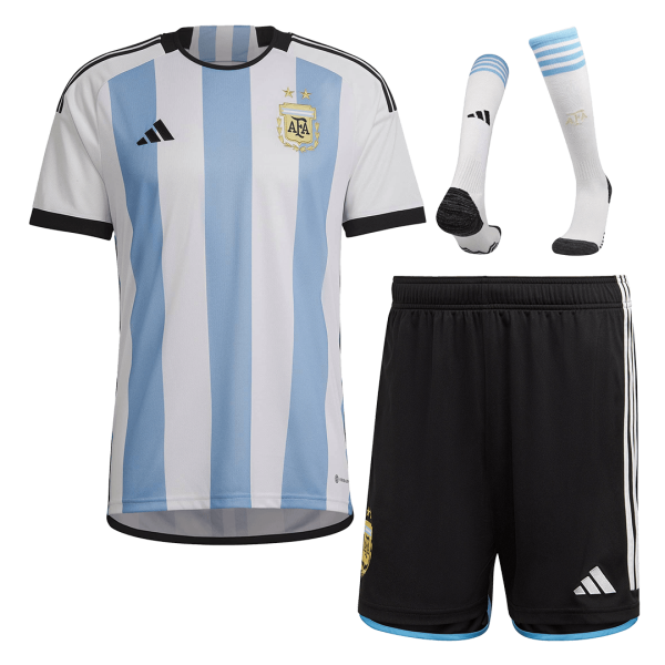 Men's Replica Argentina Home Soccer Jersey Whole Kit (Jersey+Shorts+Socks) 2022 Adidas - World Cup 2022