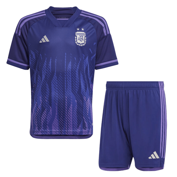 Kids Argentina Away Soccer Jersey Kit (Jersey+Shorts) 2022 Adidas - World Cup 2022