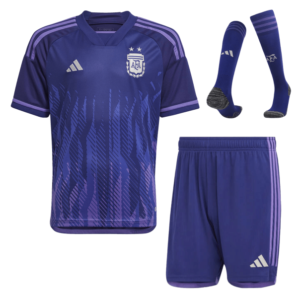 Kids Argentina Away Soccer Jersey Whole Kit (Jersey+Shorts+Socks) 2022 Adidas - Wrold Cup 2022