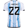 Men's Replica L. MARTINEZ #22 Argentina Home Soccer Jersey Shirt 2022 Adidas - World Cup 2022