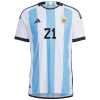 Men's Authentic DYBALA #21 Argentina Home Soccer Jersey Shirt 2022 Adidas World Cup 2022
