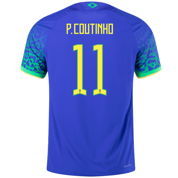 Men's Authentic P.Coutinho #11 Brazil Away Soccer Jersey Shirt 2022 Nike