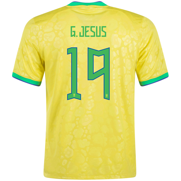 Men's Replica G.JESUS #19 Brazil Home Soccer Jersey Shirt 2022 Nike - World Cup 2022