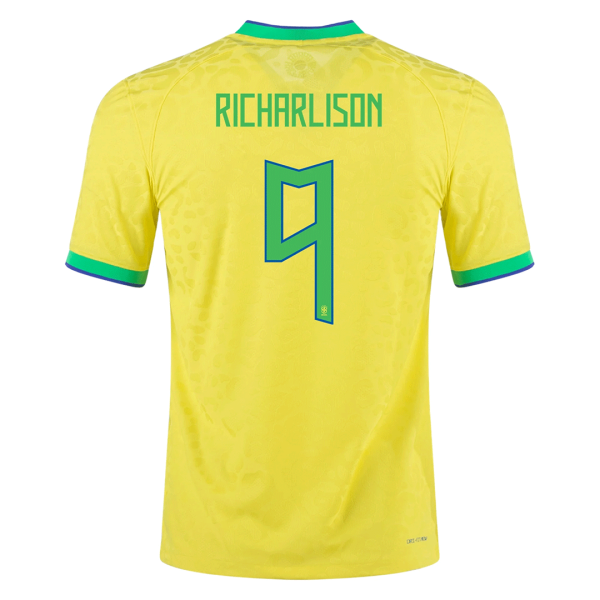 Men's Authentic RICHARLISON #9 Brazil Home Soccer Jersey Shirt 2022 Nike