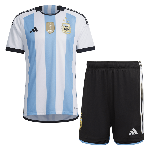 Men's Replica Argentina Three Stars Champion Edition Home Soccer Jersey Kit (Jersey+Shorts) 2022 Adidas