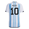 Men's Authentic MESSI #10 Argentina Three Stars Champion Edition Home Soccer Jersey Shirt 2022 Adidas World Cup 2022
