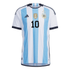 Men's Authentic MESSI #10 Argentina Three Stars Champion Edition Home Soccer Jersey Shirt 2022 Adidas World Cup 2022