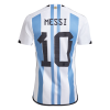 Men's Replica MESSI #10 Argentina Three Stars Champion Edition Home Soccer Jersey Shirt 2022 Adidas