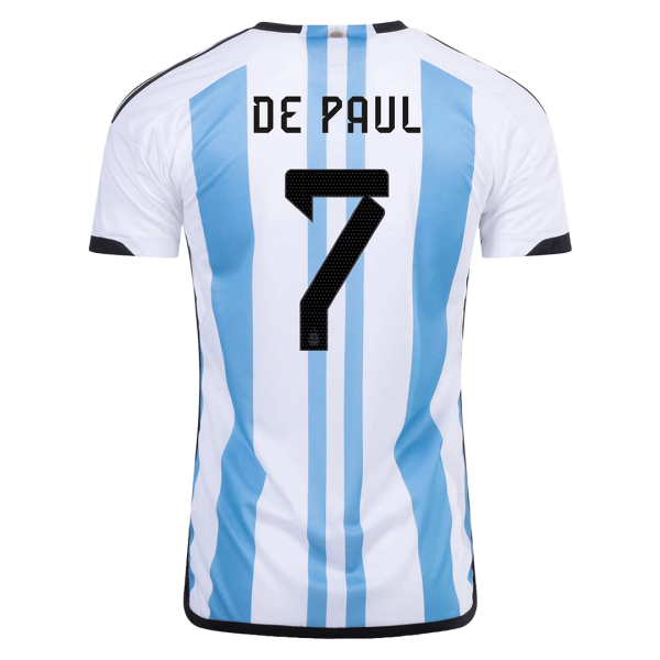 Men's Replica DE PAUL #7 Argentina 3 Stars Home Soccer Jersey Shirt 2022 Adidas