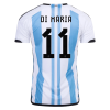 Men's Replica DI MARIA #11 Argentina 3 Stars Home Soccer Jersey Shirt 2022 Adidas