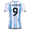 Men's Replica J. ALVAREZ #9 Argentina Home Soccer Jersey Shirt 2022 Adidas
