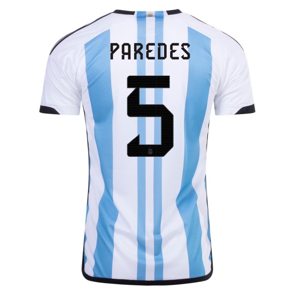 Men's Replica PAREDES #5 Argentina 3 Stars Home Soccer Jersey Shirt 2022 Adidas