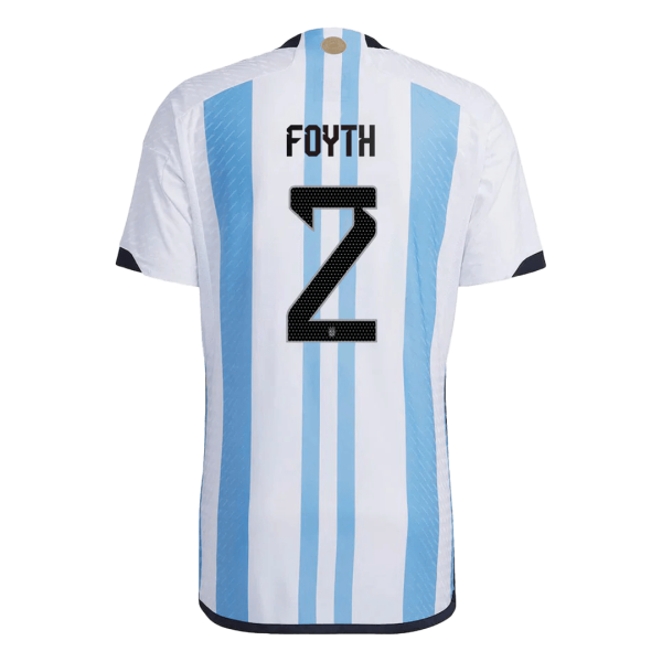 Men's Authentic FOYTH #2 Argentina 3 Stars Home Soccer Jersey Shirt 2022 Adidas World Cup 2022